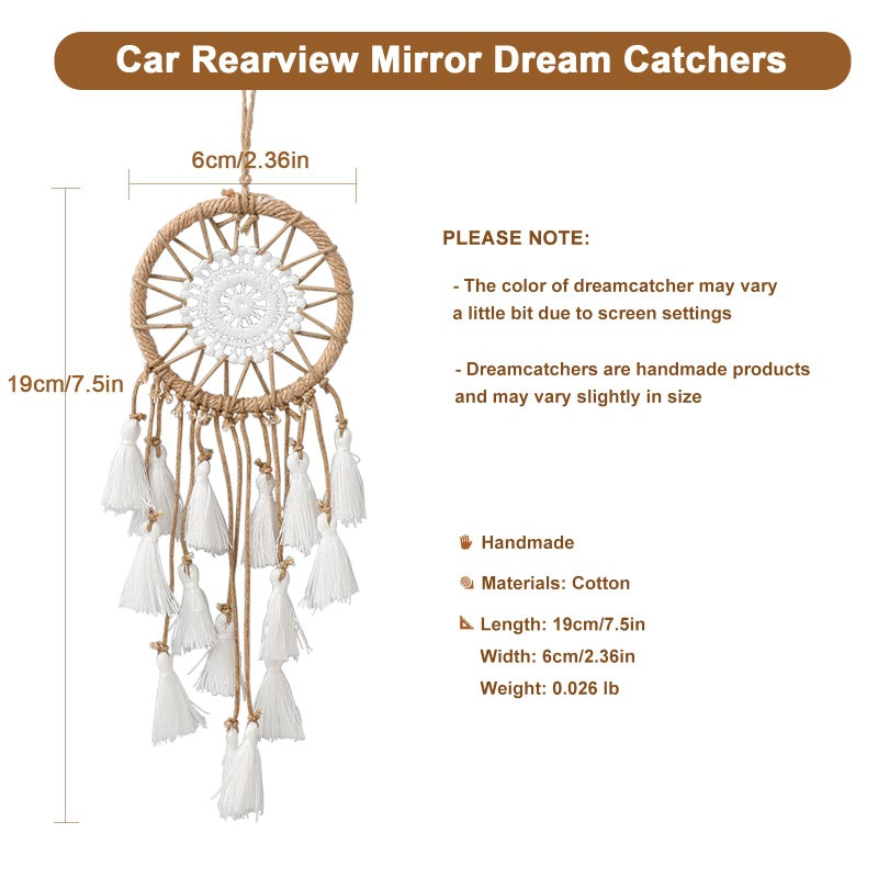 Artilady Small Dream Catcher for Cars - Bohemian Mini Dream Catchers for Cars Rear View Mirror Hanging Decoration (White) - Image 5